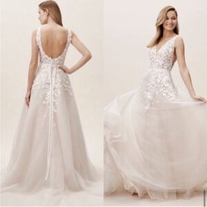 BHLDN Carmel Dress, Like New, Floral with Plunge Neckline